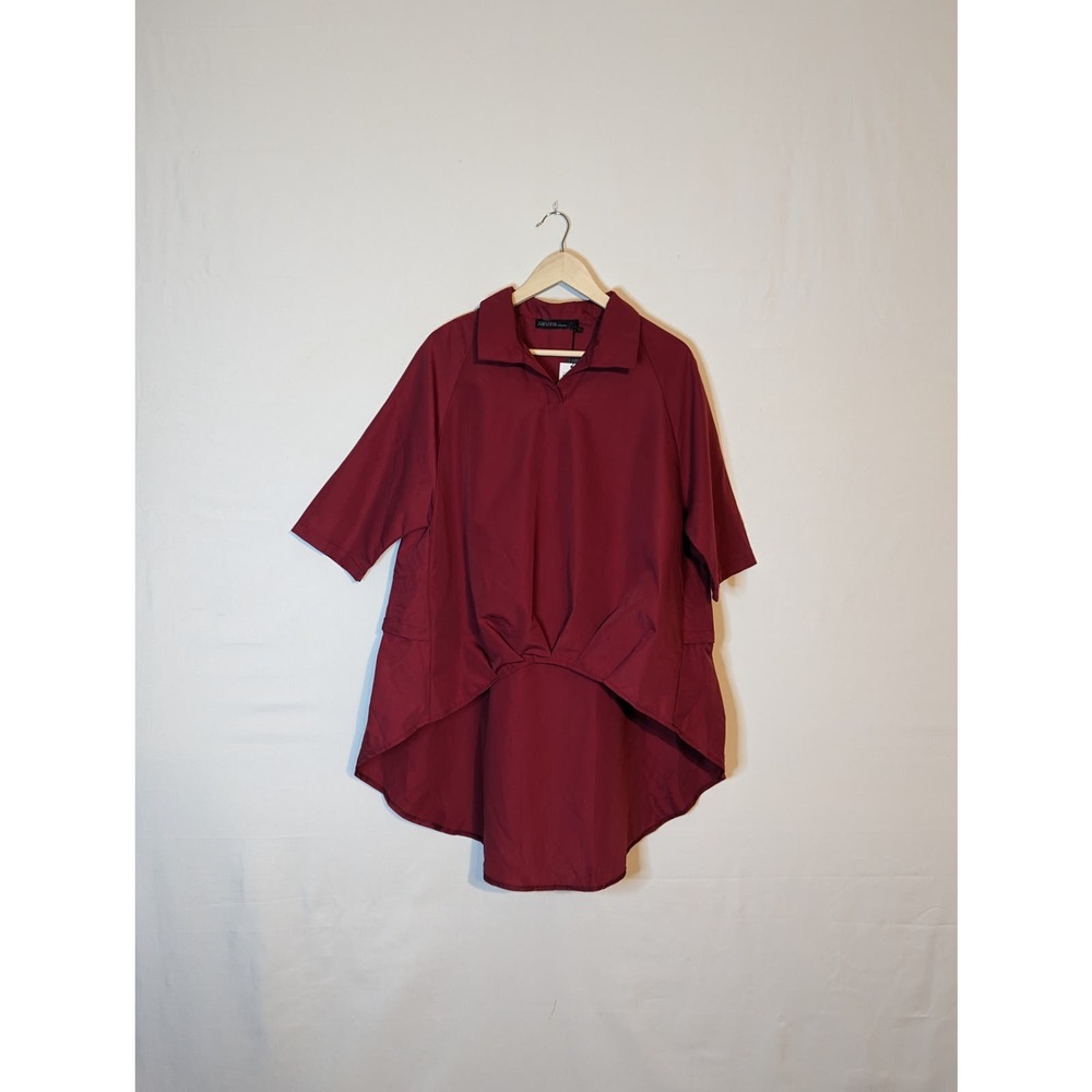 NWT Zanzea maroon red long flowy collared blouse top womens large